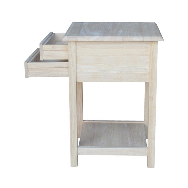 Square Solid Parawood Unfinished 2-drawer Lamp Table