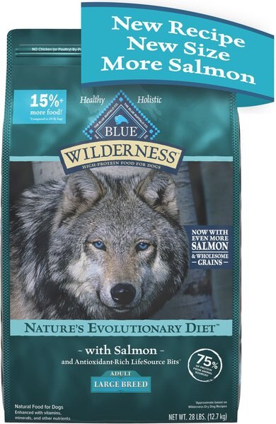 Blue Buffalo Wilderness Large Breed Adult Salmon Dry Dog Food， 28-lb bag