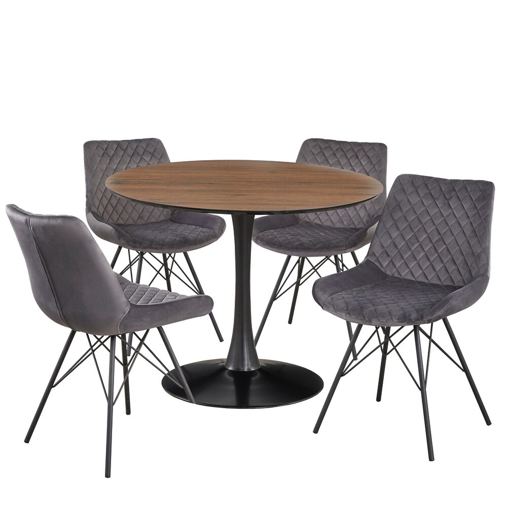 angelo:HOME Kavitt Mid century Modern Velvet 5 piece Round Dining Set