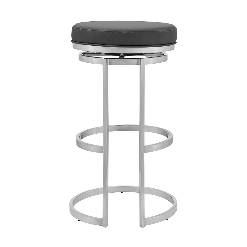 Vander 30 Gray Faux Leather and Brushed Stainless Steel Swivel Bar Stool