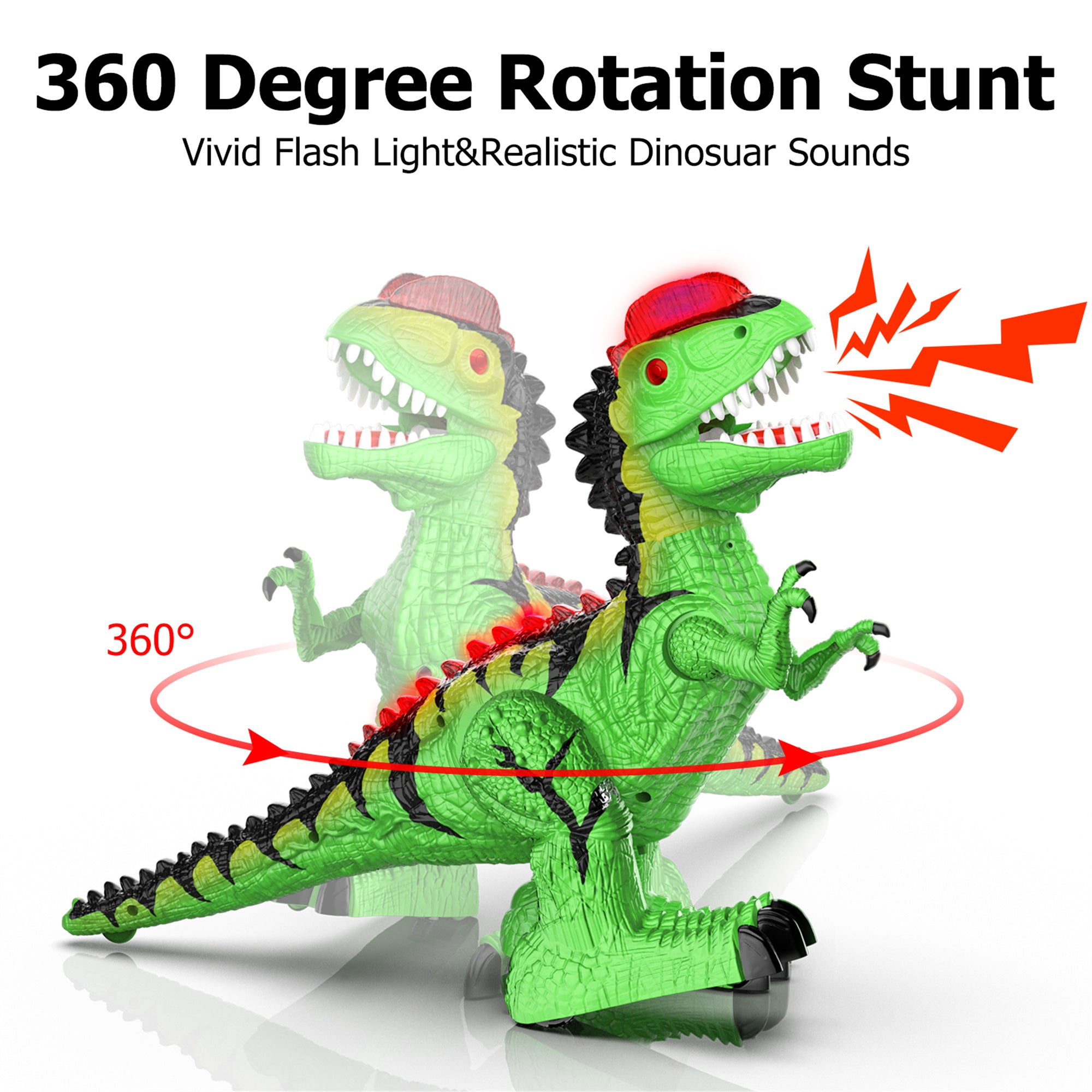 Wupuaait 2.4Ghz RC Giant Dinosaur Robot Toys Gift with 360° Rotation for 3-12 Years Old Kids， Green