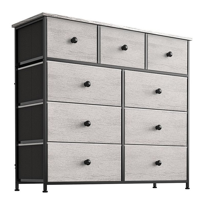 REAHOME 9 Drawer Steel Frame Bedroom Storage Organizer Chest Dresser， Dark Taupe