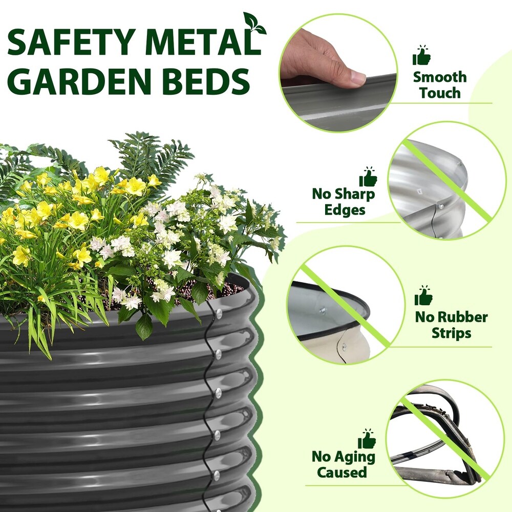 Outdoor 6 ft. x 2 ft. x 1.5 ft. Oval Metal Anti Rust Raised Garden Bed in Gray For Vegetables and Flowers