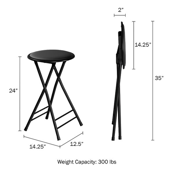 24-Inch Round Steel Collapsible Stool Set of 4 (Black)