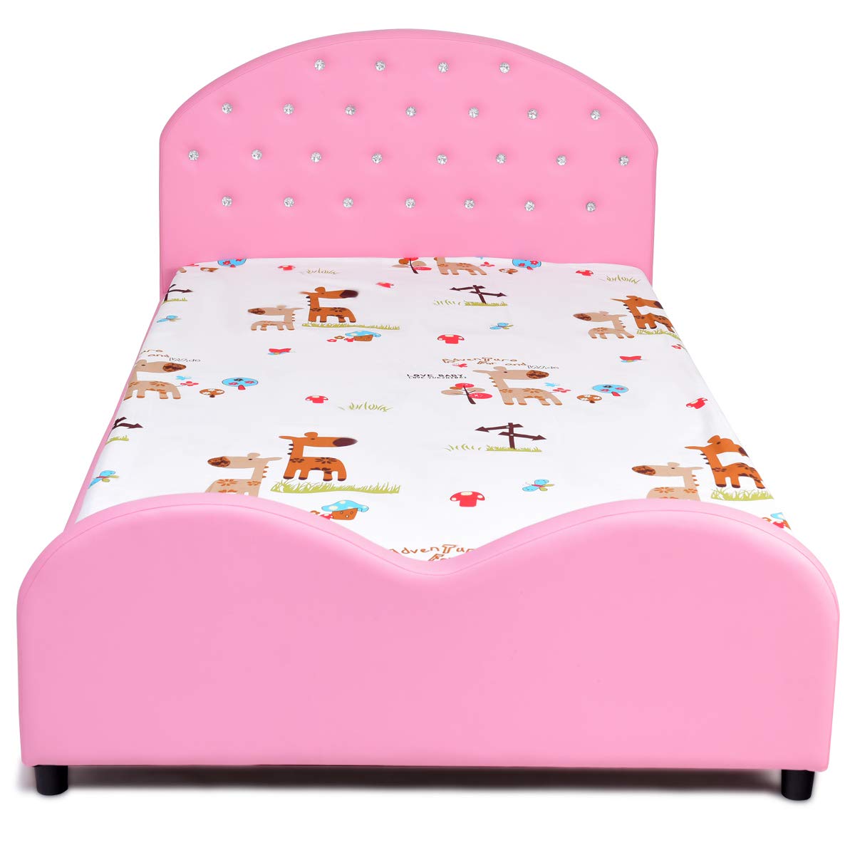 Costzon Kids Bed, Twin Size Upholstered Children Bed Frames w/Velvet Surface & Adjustable Feet