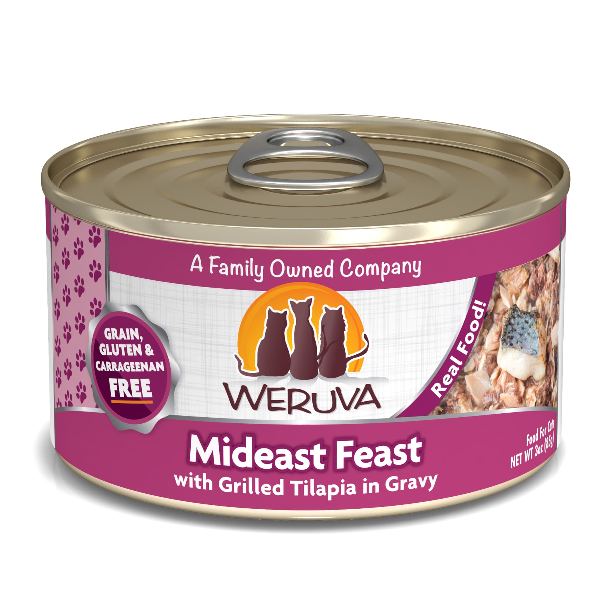 WERUVA Classics Mideast Feast with Grilled Tilapia in Gravy Wet Cat Food， 3 oz.， Case of 24