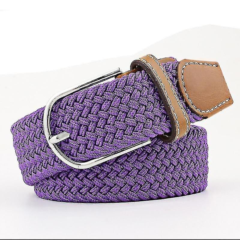 Unisex Casual Knitted Pin Buckle Woven Elastic Belt 110 Cm(110cm)(purple)