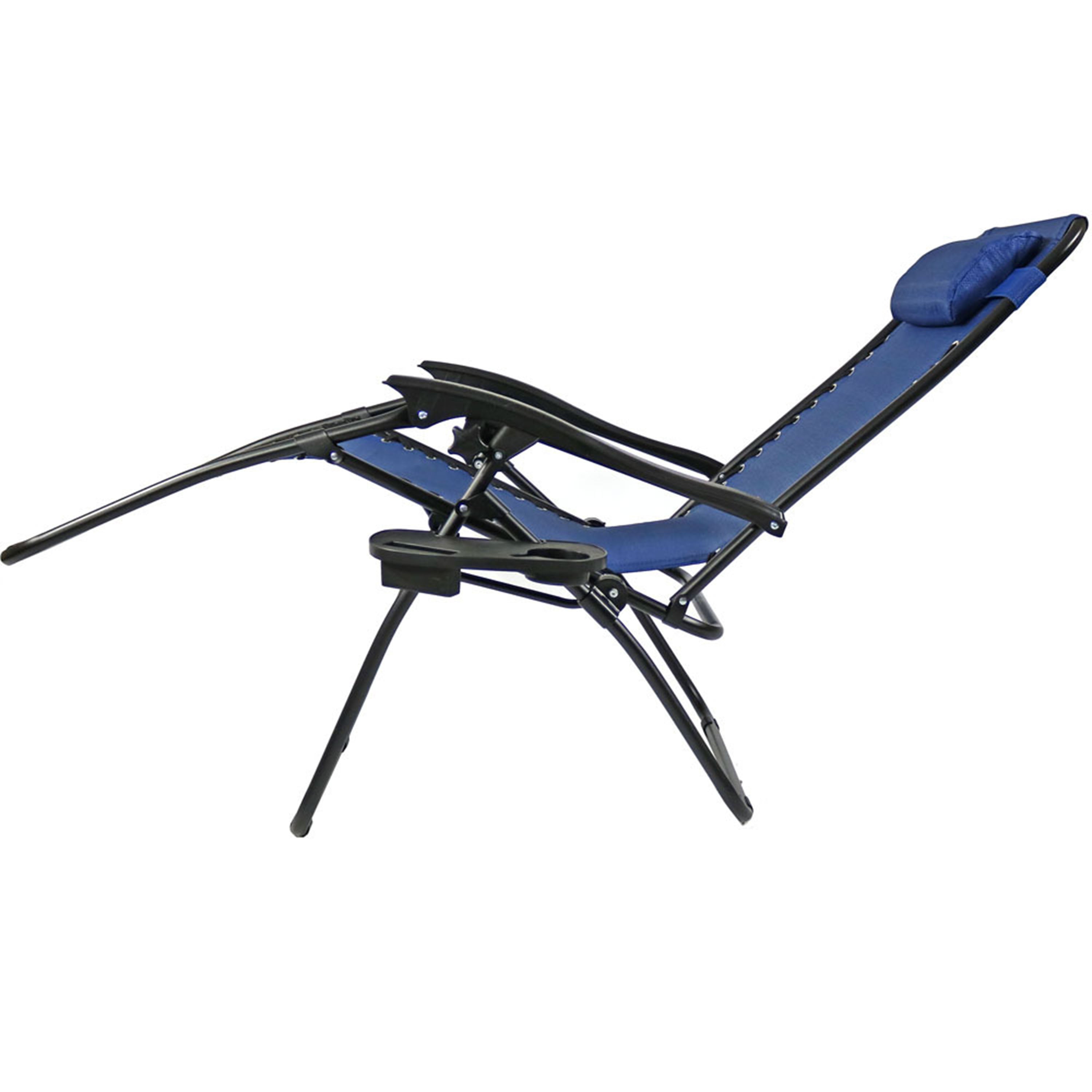 Sunnydaze Fade-Resistant Folding Outdoor Zero Gravity Lounge Chair with Pillow and Cup Holder - Navy Blue