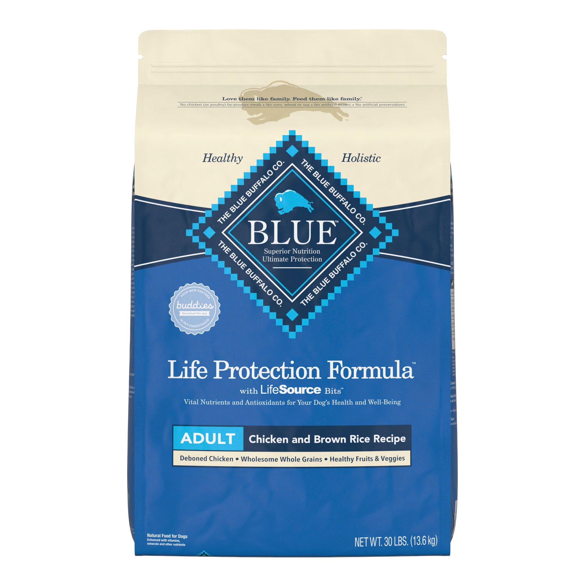 Blue Buffalo Blue Life Protection Formula Adult Chicken and Brown Rice Recipe Dry Dog Food， 30 lbs.