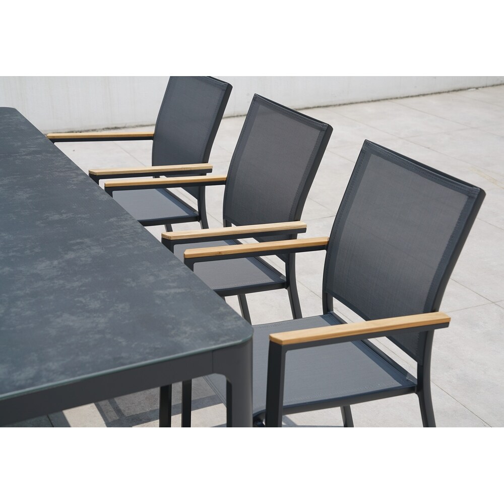 Decker Dark Gray 9 Piece Dining Set with Tribeca with Ceramic Glass Table Top