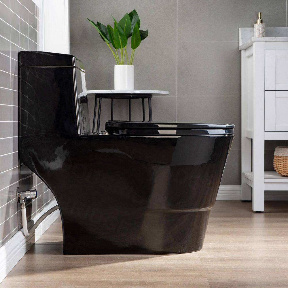 WOODBRIDGE Bering 1-Piece 1.01.6 GPF High Efficiency Dual Flush Elongated Map Flush 1000g WaterSense Toilet in Black HB0941