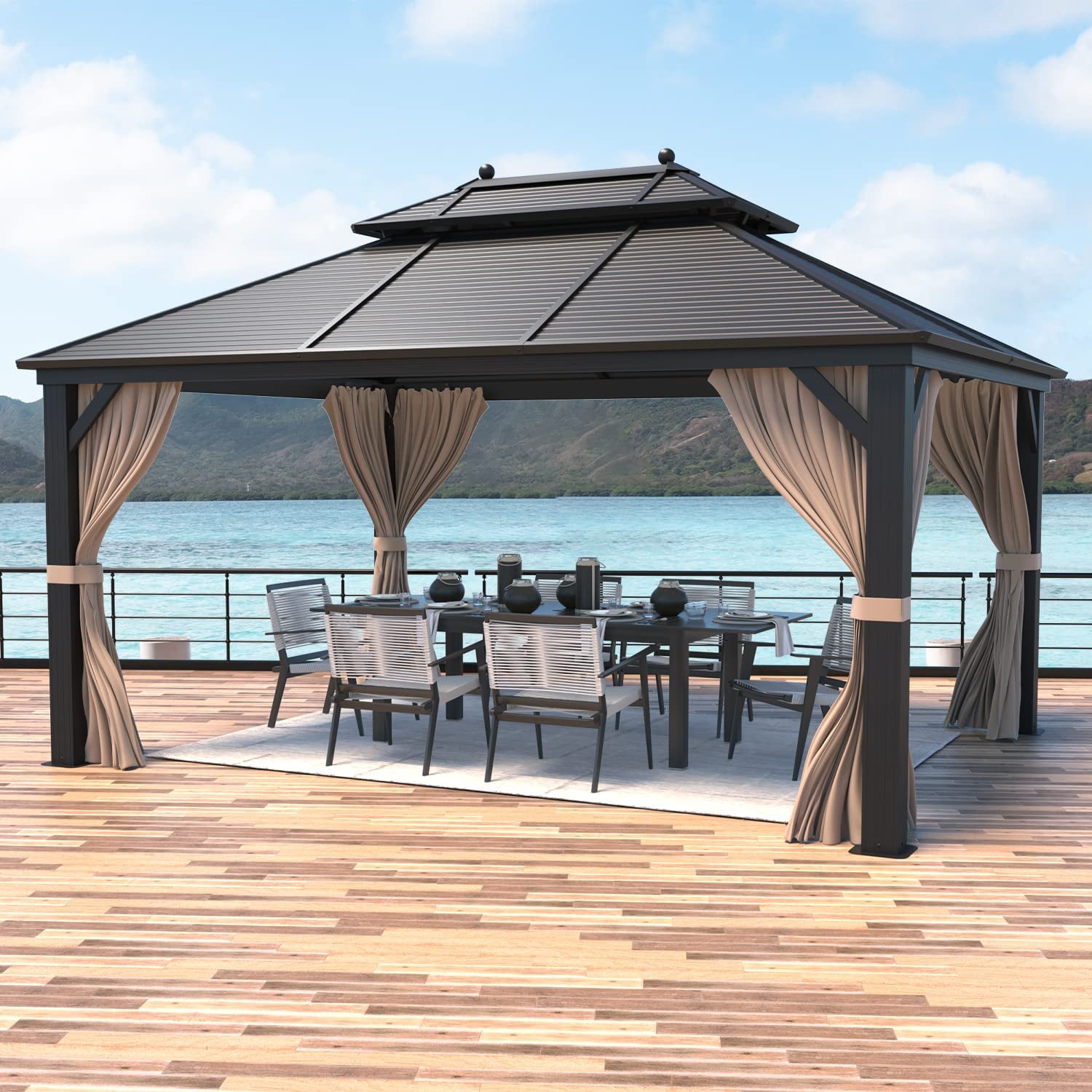 Mellcom 10'x 13' Hardtop Gazebo Galvanized Steel Outdoor Canopy with Aluminum Frame Double Vented Roof Pergola