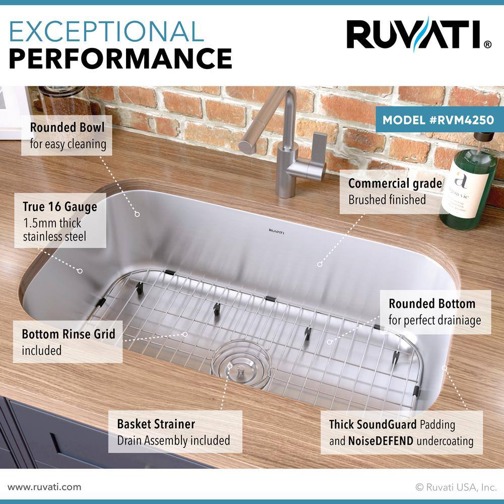 Ruvati 30 in. Single Bowl Undermount 16-Gauge Stainless Steel Kitchen Sink RVM4250