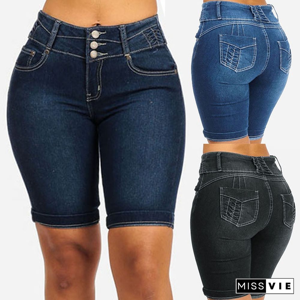 Summer Women Fashion Short Denim Pants Casual Slim Fit Short Pants Ladie Skinny Shorts Plus Size Blue Jean Leggings S-5XL