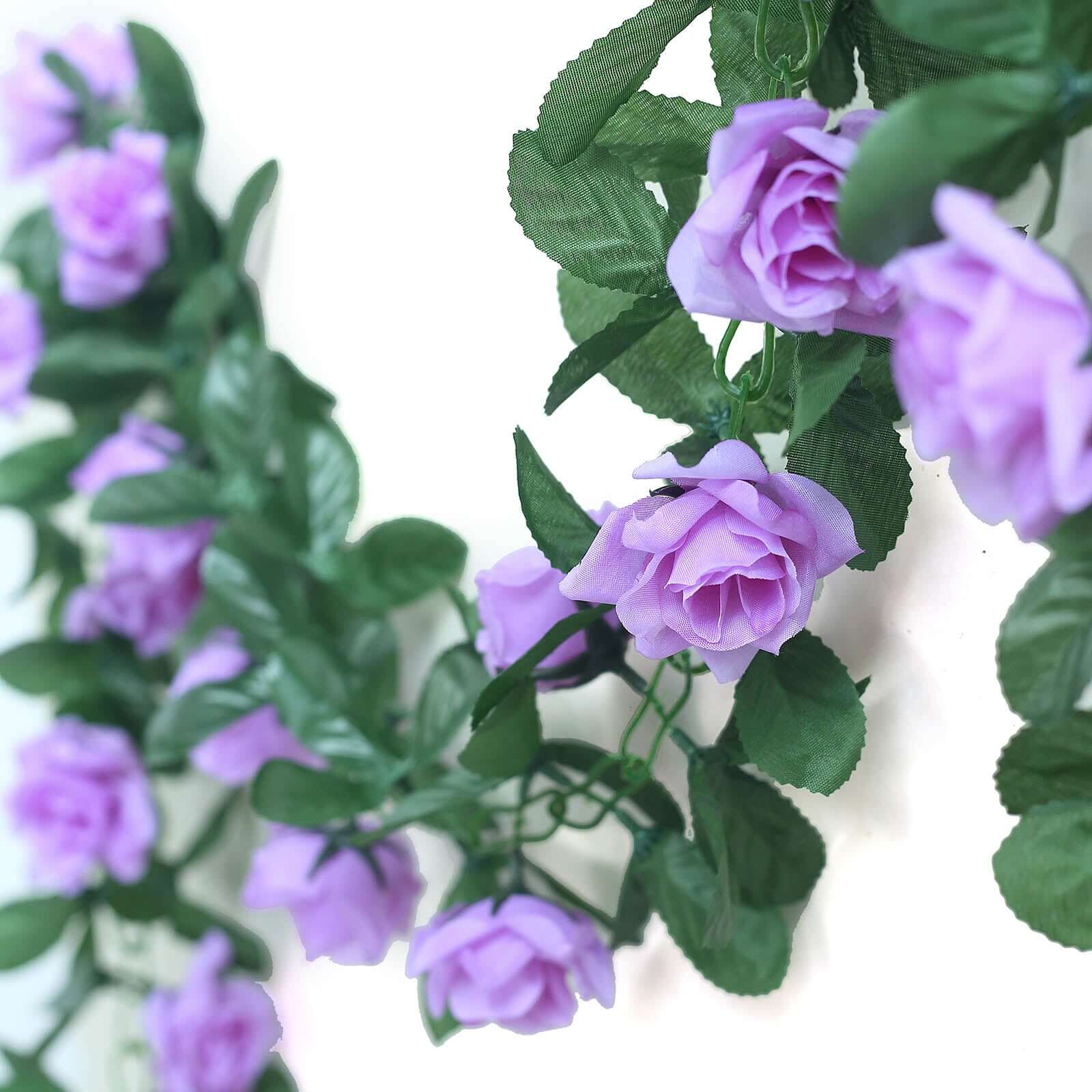 Lavender Lilac Artificial Silk Rose Garland UV Protected Flower Chain 6ft