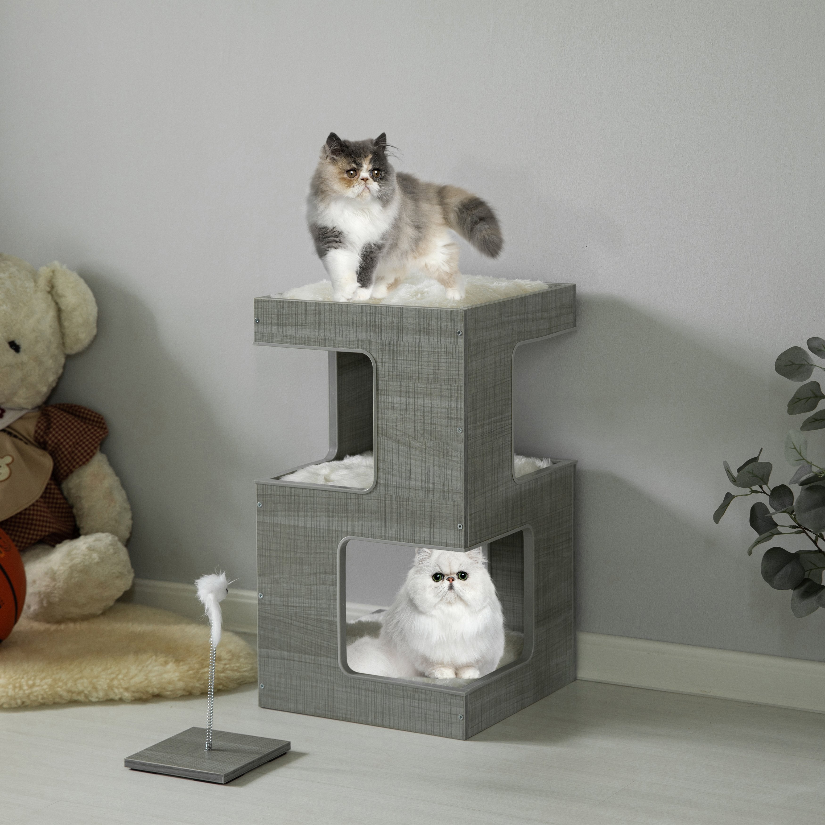 Multi Level Modern Cat Tall Climbing Tree House for Indoor Cats  Spacious Wood Tower Luxury Furniture Stand with