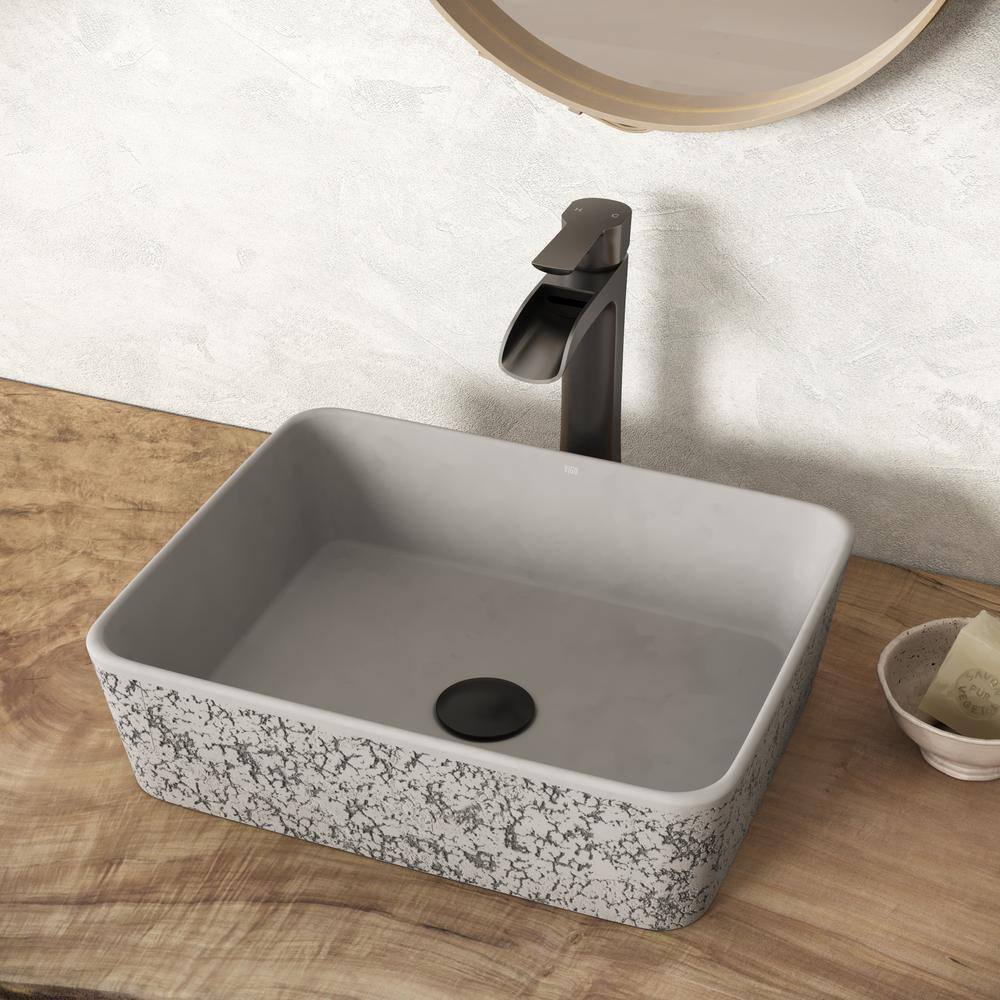 VIGO Cast Stone Zinnia Concrete Rectangular Vessel Bathroom Sink in Ash Gray VG04052