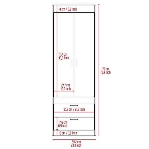 Alabama Armoire with Large Cabinet and 2 Drawers - - 32966106