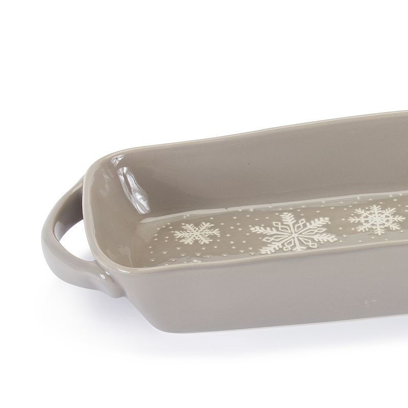 Stoneware Dish With Snowflake Design And Handles (set Of 2)