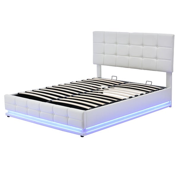 3-Pieces Bedroom Sets， Queen Size Upholstered Storage Bed with LED Lights and USB Charging Station， Two Nightstands - - 38053324