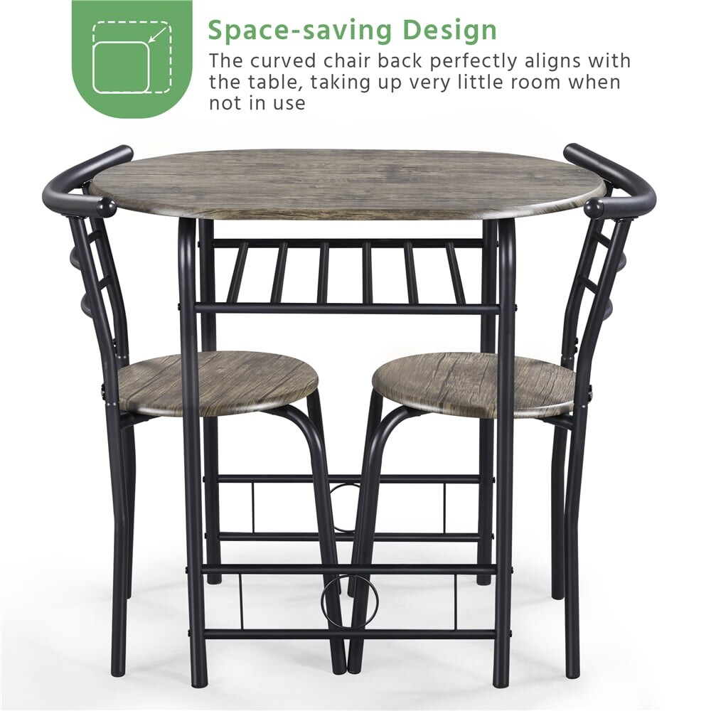 3PCS Round Dining Table Set with Storage Rack