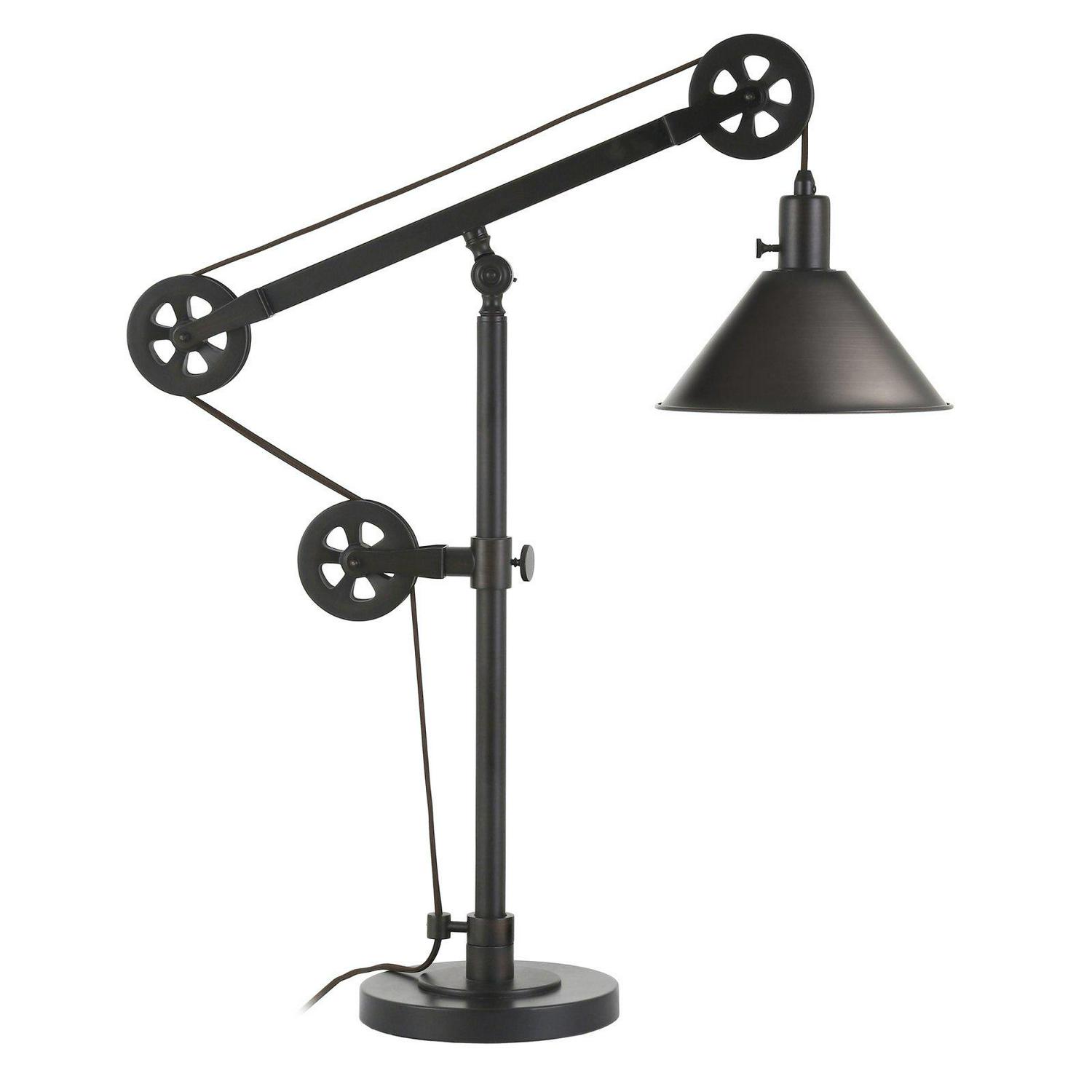 EvelynandZoe Traditional Metal Table Lamp with Pulley System