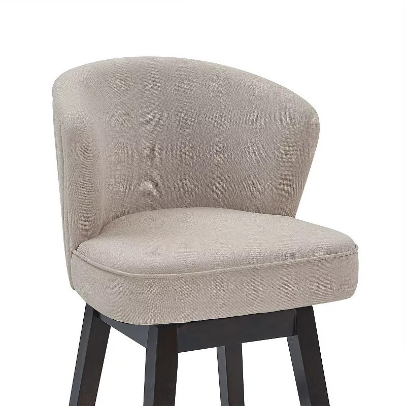 30 Inches Padded Swivel Barstool with Curved Backrest， Beige