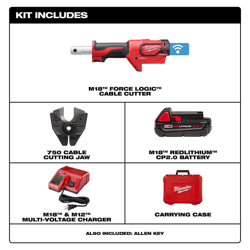 MW M18 FORCE LOGIC Cable Cutter Kit with 750 MCM Cu Jaws 2672-21 from MW