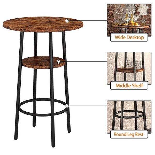 3 Pcs Dining Set， 2-Tier Round Bistro Bar Table and Upholstered Chair