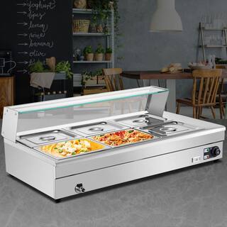 VEVOR 6 Pan x 12 GN Stainelss Steel Commercial Food Steam Table 6 in. Deep 1500-Watt Electric Countertop Food Warmer 66 Qt. BLZBWTC6PB2600001V1