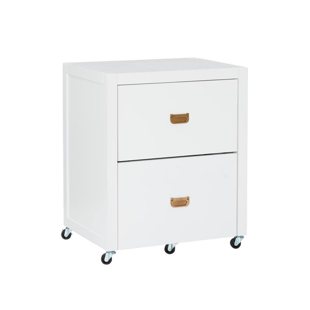 Linon Home Decor Sara White File Cabinet with Metal Drawer Glides and Rose Gold Handles THD02964