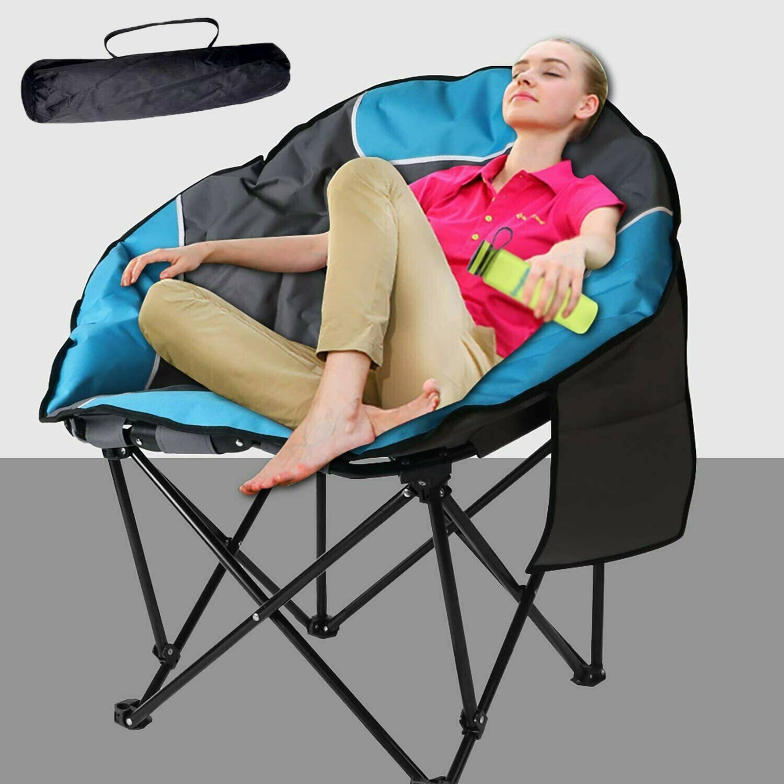 BIGTREE Folding Camping Moon Chair Portable Outdoor Padded Chair with Carry Bag for Adults, Blue