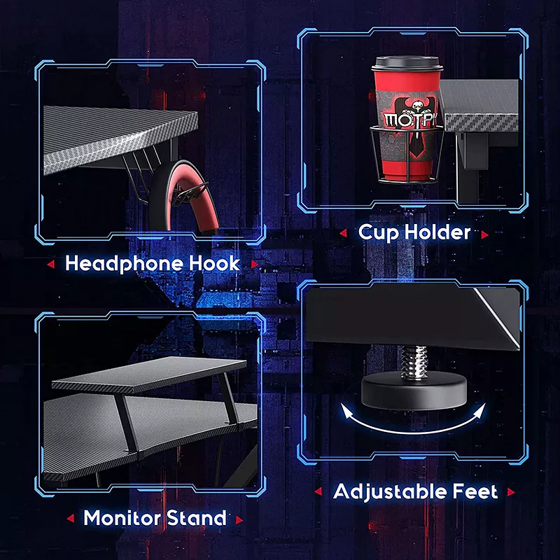 MOTPK 39 Inch Carbon Fiber Computer Gaming Desk with Raised Monitor Shelf， Black