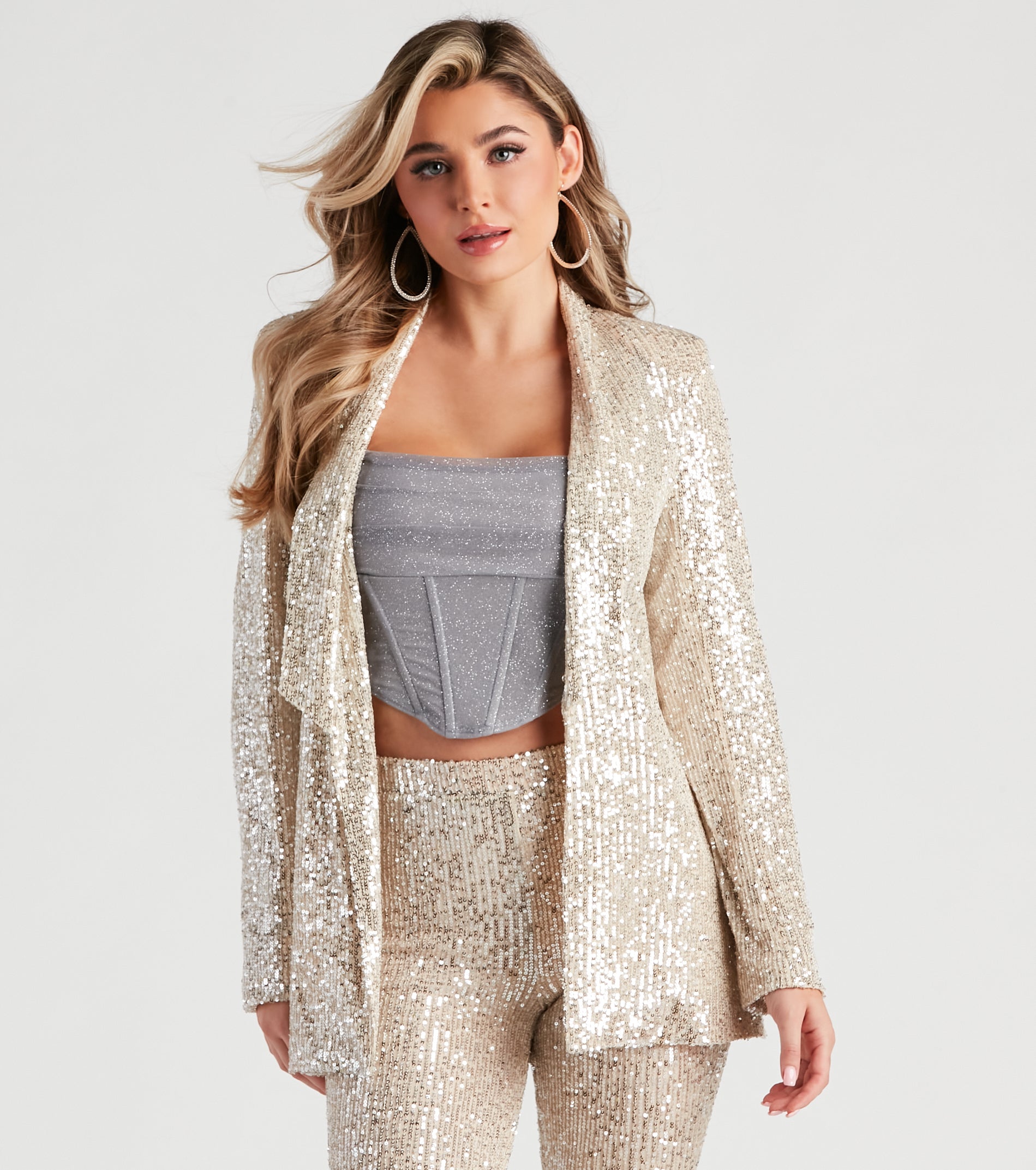 Showtime Chic Sequin Long Blazer