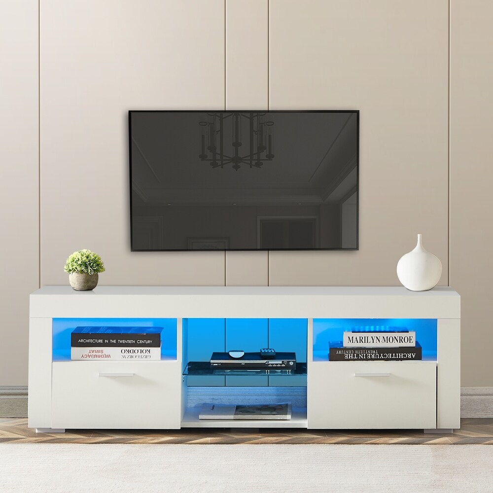 Morden TV Stand with 16 LED Light  4 Light Mode   Brightness  TV Cabinet with 2 Drawers  Entertainment Center for TVs up to 55\