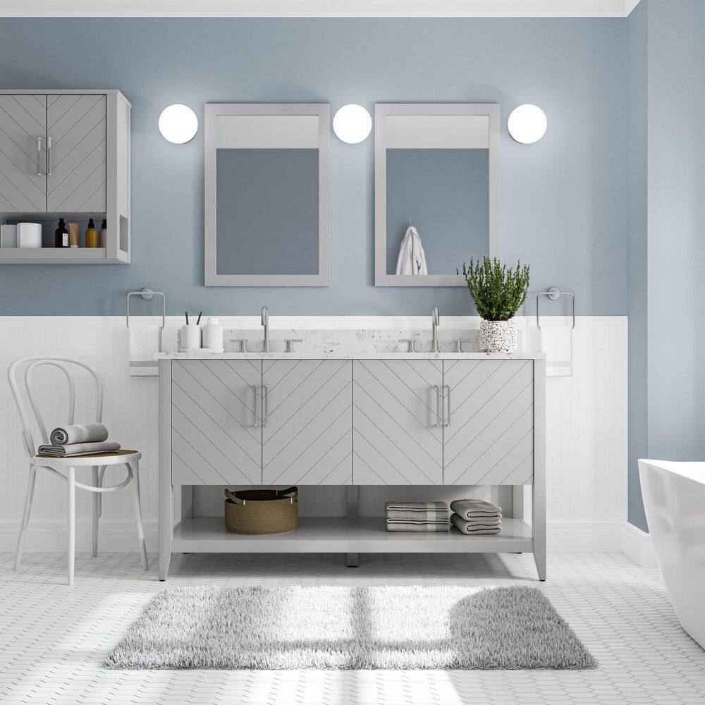 Home Decorators Collection Baybarn 60 in. W x 22 in. D x 35 in. H Double Sink Bath Vanity in Light Gray with Engineered Carrara Top and Sink 1924VA60-242925