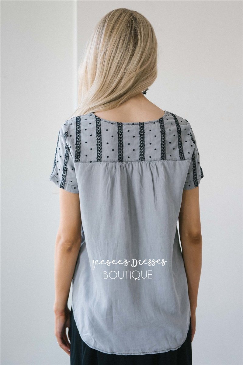 Embroidered Chambray Top