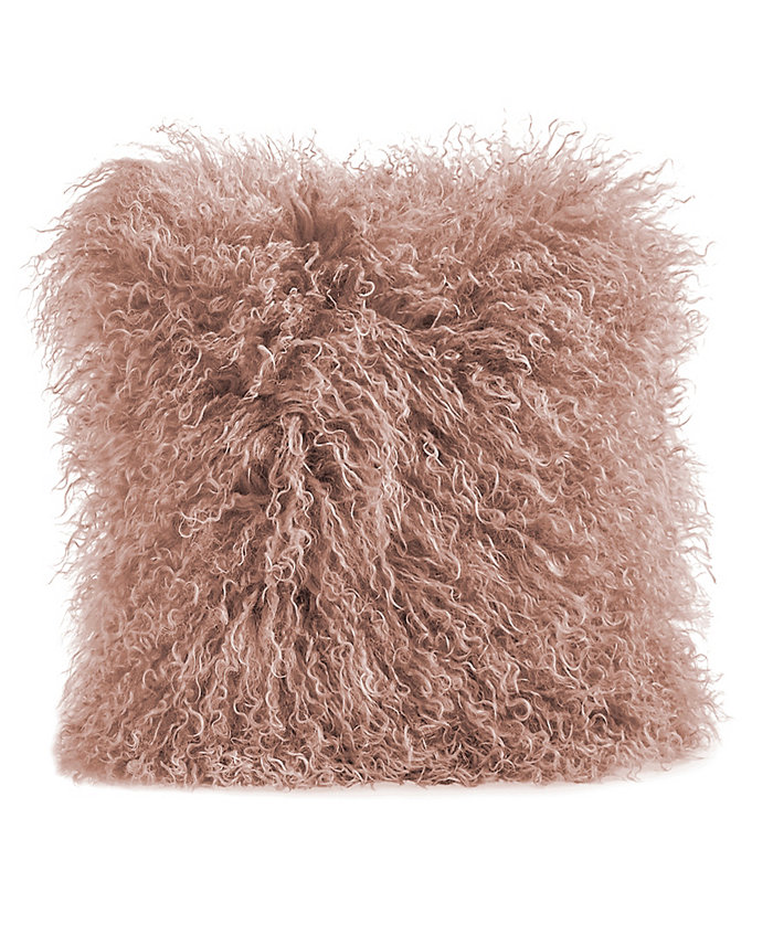 Millihome Mongolian Lamb Fur Square Decorative Pillow， 16