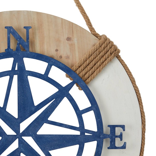 Metal Compass Wall Decor With Rope Hanger Blue Olivia amp May