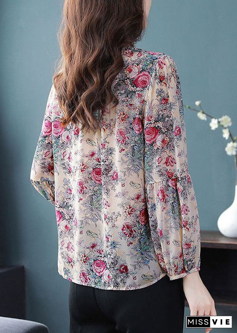 Bohemian Purple Ruffled Print Chiffon Shirts Spring