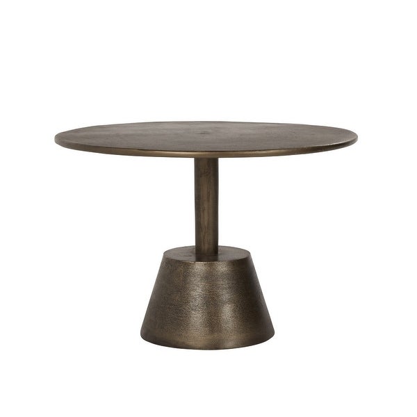 Ley 28 Inch Aluminum Side End Table， Round Top， Pedestal Base， Bronze