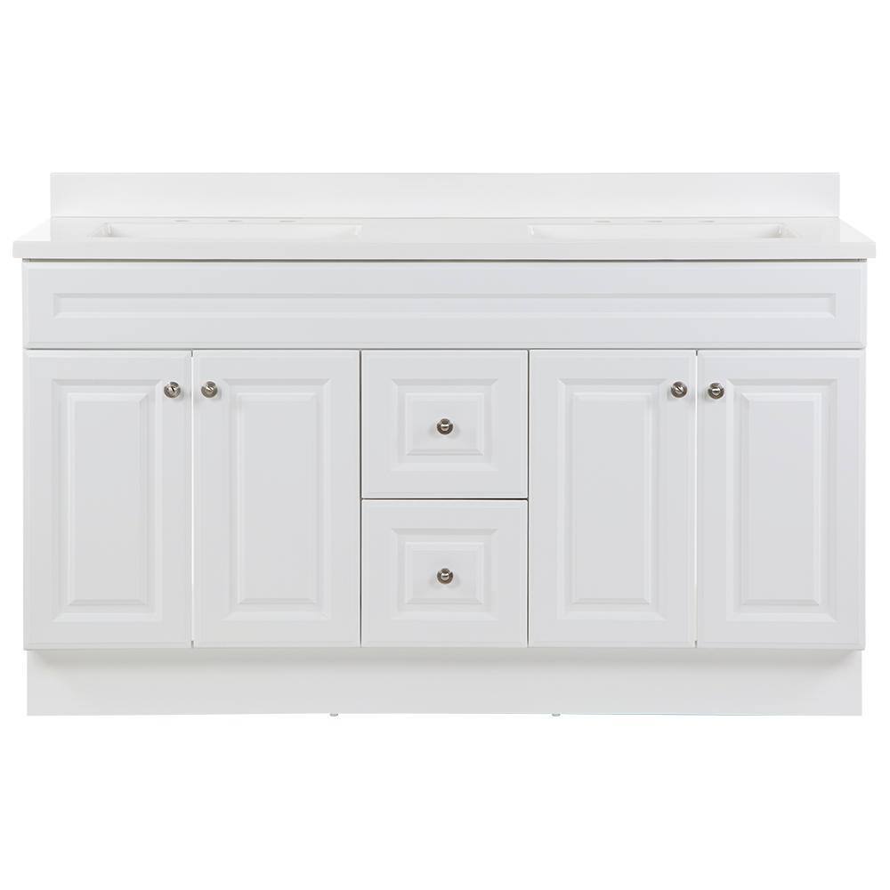 Glacier Bay Glensford 61 in. W x 22 in. D Vanity in White with Cultured Marble Vanity Top in White with White Sinks GF60P2V28-WH