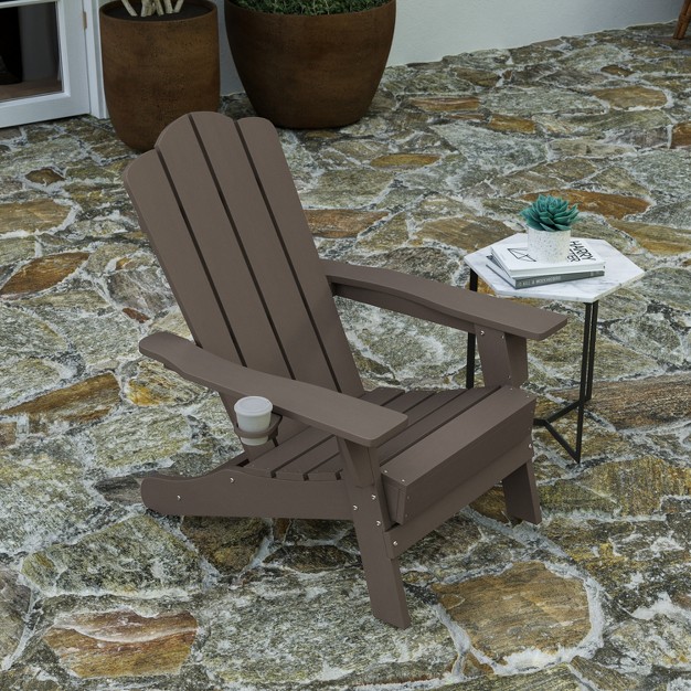 Merrick Lane Adirondack Chair With Cup Holder Weather Resistant Hdpe Adirondack Chair