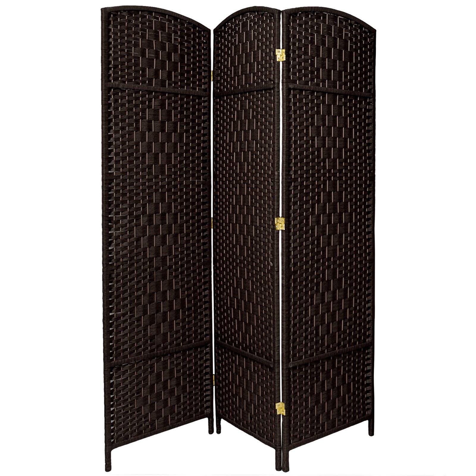 Oriental Furniture 6 ft. Tall Diamond Weave Room Divider - Black - 5 Panel