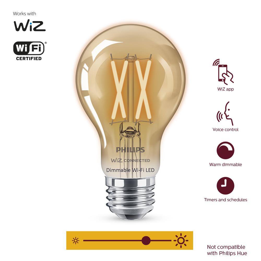 Philips 40-Watt Equivalent A19 LED Smart Wi-Fi Light Bulb Amber (2000K) powered by WiZ (1-Pack) 555524