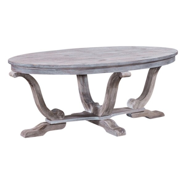 The Gray Barn Greystone Mill Stone White Wash Wire brush Oval Cocktail Table