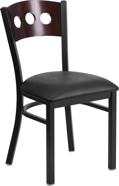 Black 3 Circle Back Metal Restaurant Chair  Walnut Wood Back  Black Vinyl Seat   Transitional   Dining Chairs   by Morning Design Group  Inc  Houzz