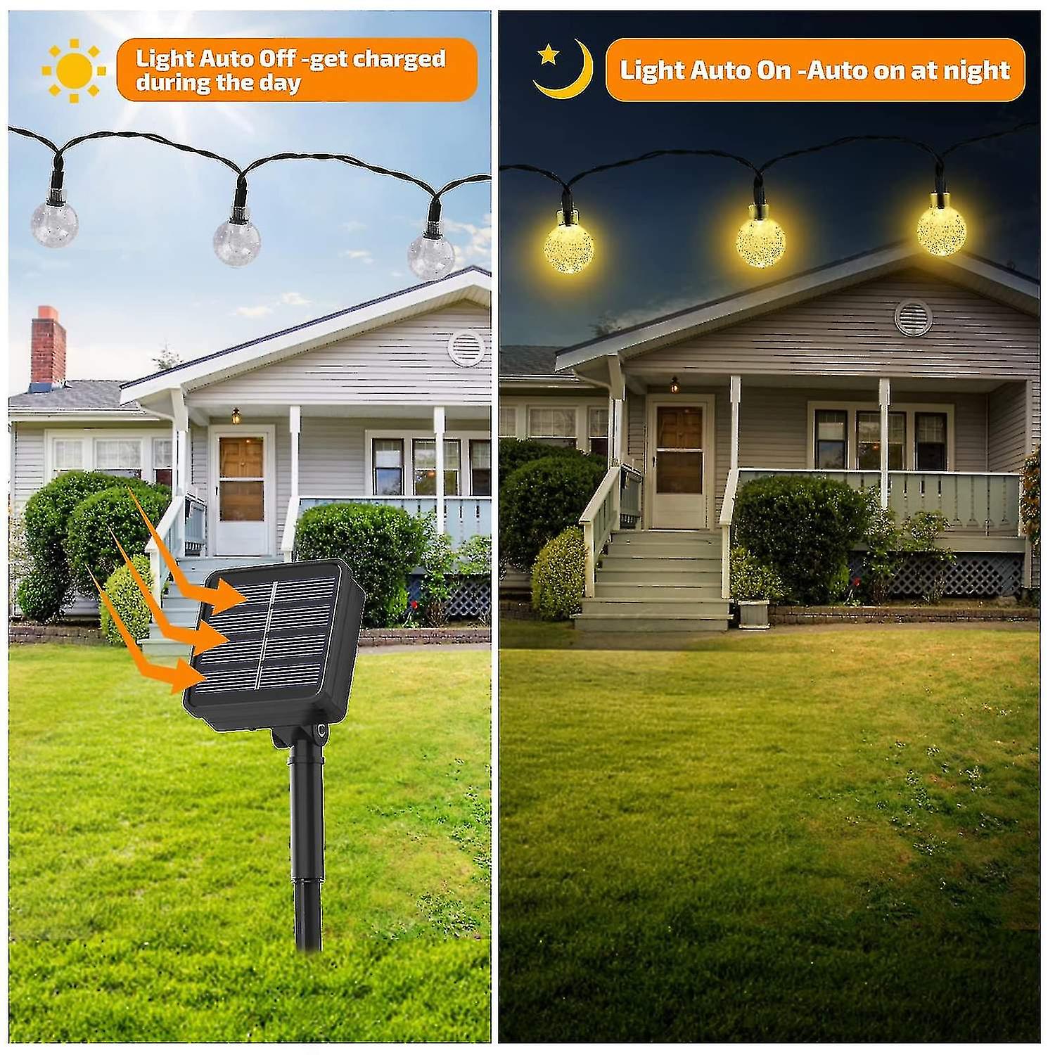 Solar Lights Outdoor Garden，39ft 100led Solar Ball Lights， Ip65 Waterproof 1000mah Battery Crystal G