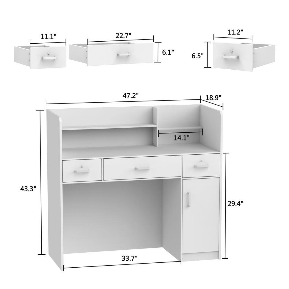 FUFUGAGA 47.2 in. Rectangle Black Wood Writing Desk Reception Desk Executive Computer Workstation with Lockable Drawers Cabinet KF210126-02-c