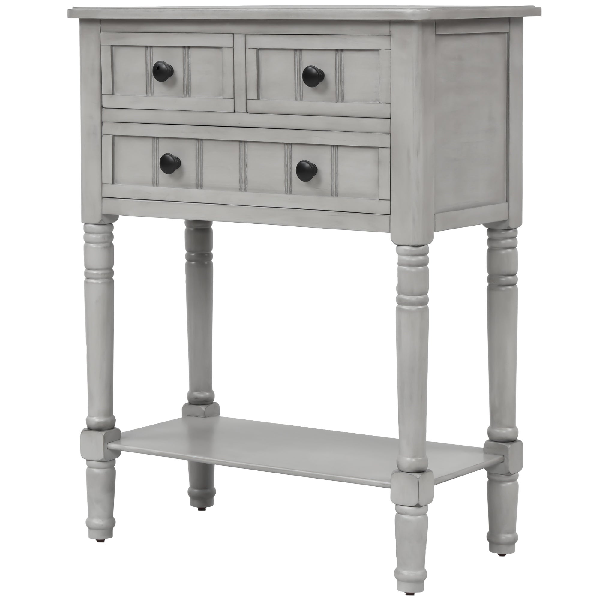 Levi Slim Console Table with Drawers and Shelf in Gray Wash - 23.7